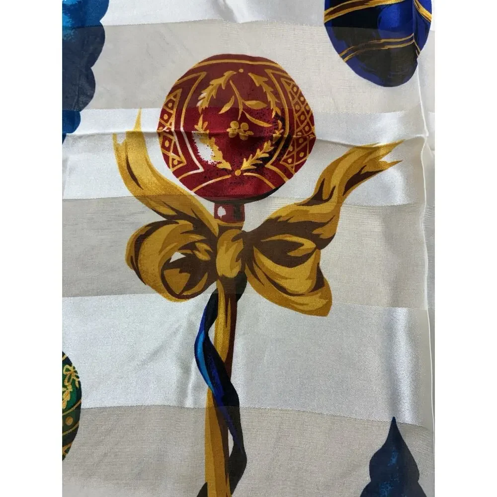 VTG Talbots 100% Silk Scarf Holiday Ornament Square Xmas Colorful Luxury Chic